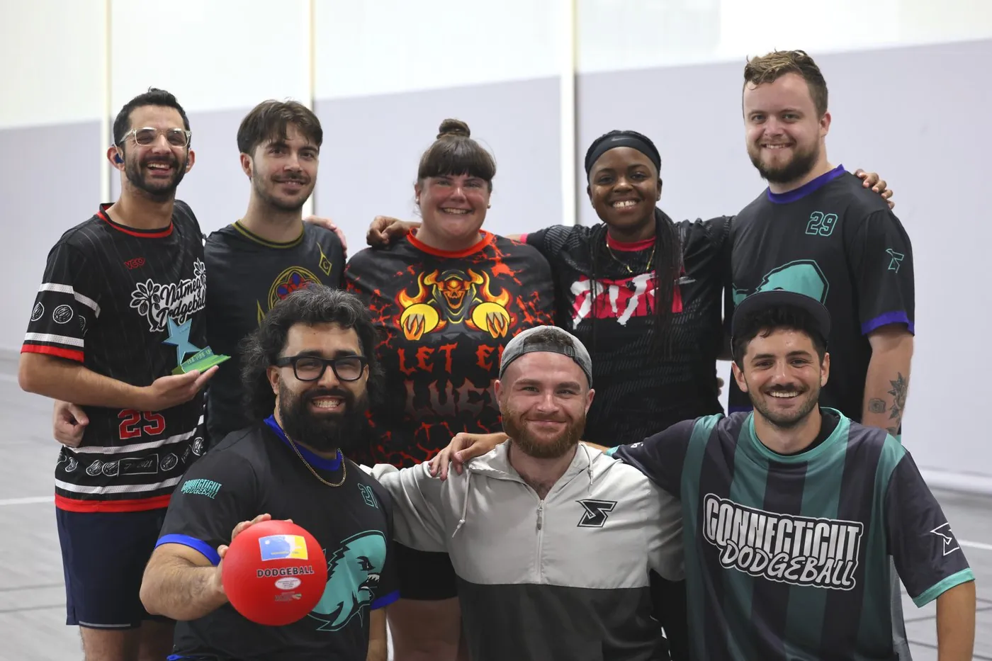 Connecticut Dodgeball players smiling together as a group